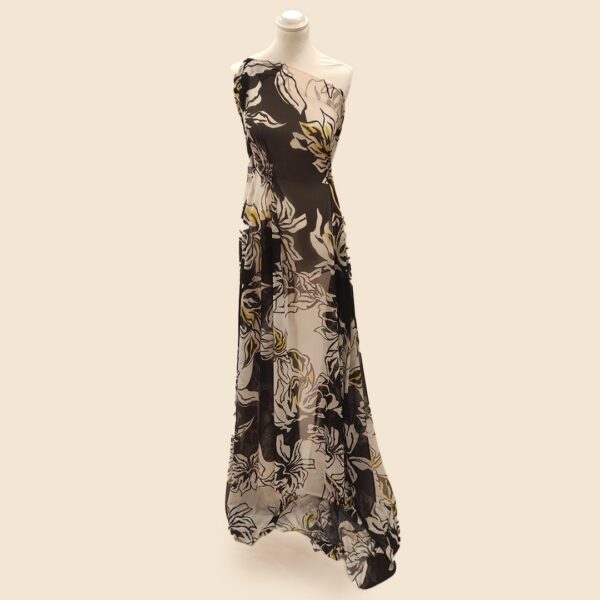 Tessuto Georgette a fantasia motivo floreale bianco - giallo - nero