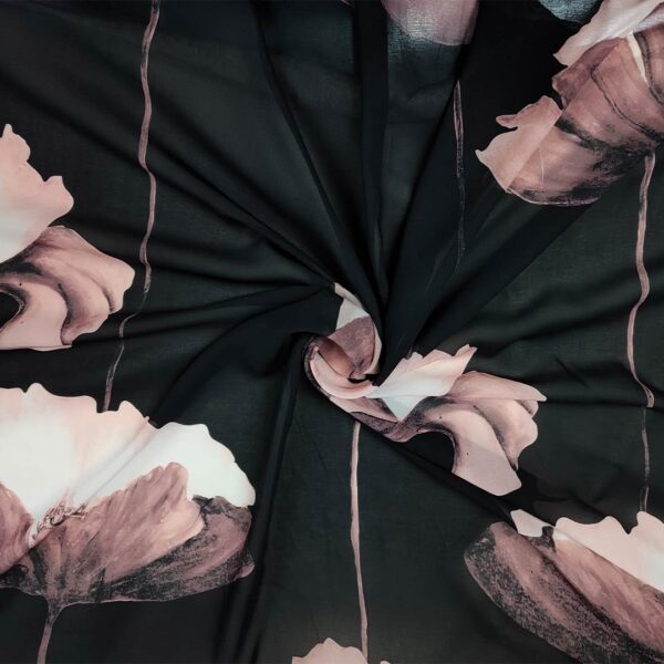 Tessuto Georgette a fantasia motivo floreale nero - rosa - cipria