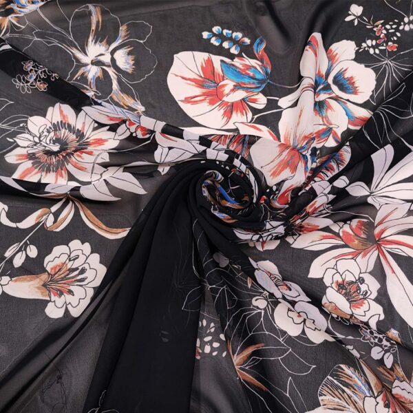 Tessuto Georgette a fantasia motivo floreale nero - cipria - ruggine