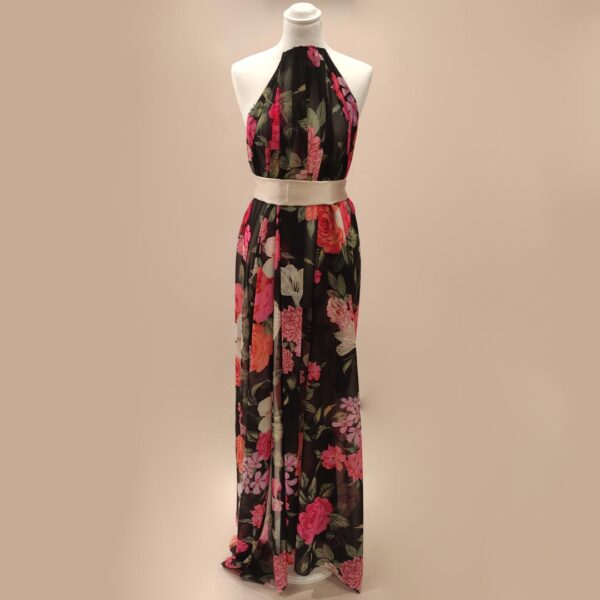 Tessuto Georgette a fantasia motivo floreale nero - fucsia - rosa