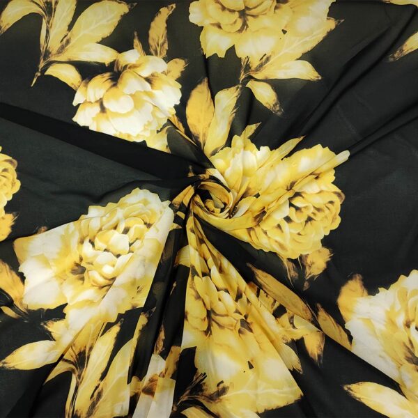 Tessuto Georgette a fantasia motivo floreale nero - giallo