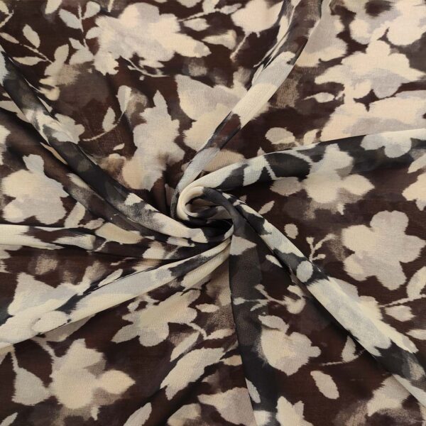 Tessuto Georgette a fantasia motivo floreale nero - grigio - panna