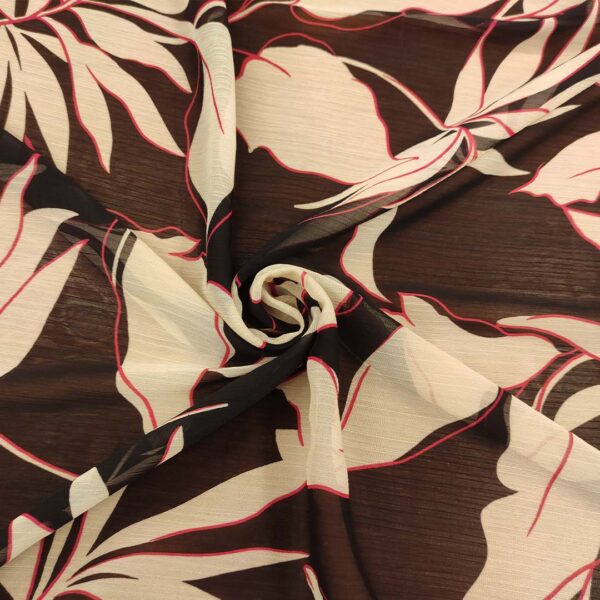 Tessuto Georgette a fantasia motivo floreale nero - panna - fucsia