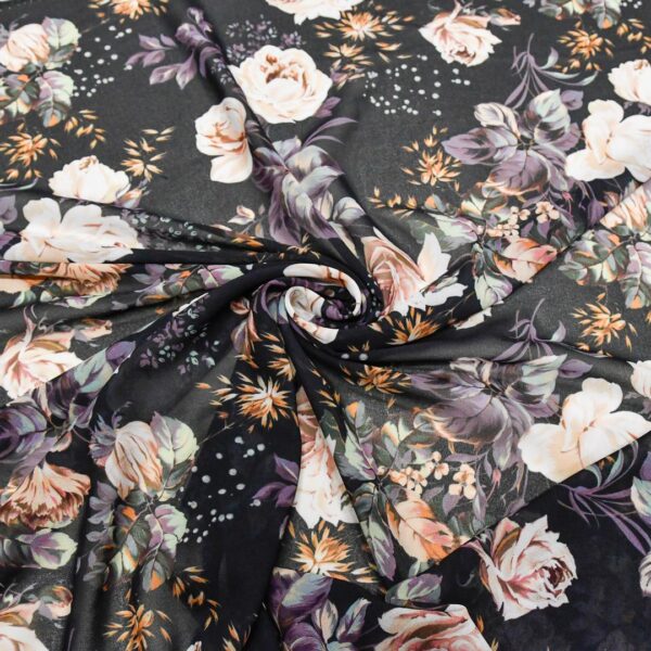 Tessuto Georgette a fantasia motivo floreale nero - rosa - verde