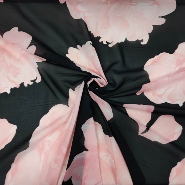 Tessuto Georgette a fantasia motivo floreale nero - rosa