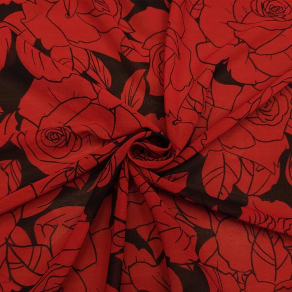Tessuto Georgette a fantasia motivo floreale nero - rosso scuro