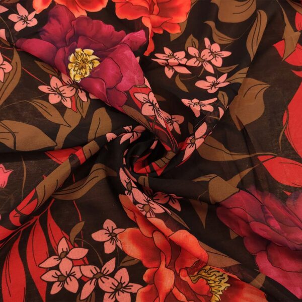 Tessuto Georgette a fantasia motivo floreale nero - rosso - magenta