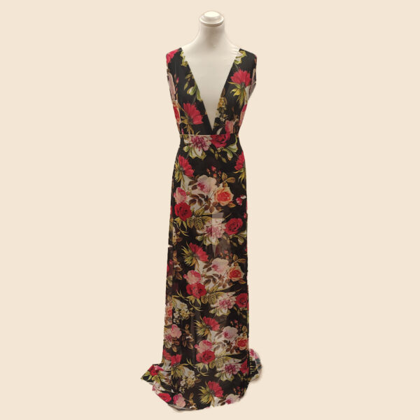 Tessuto Georgette a fantasia motivo floreale nero - rosso - verde acido