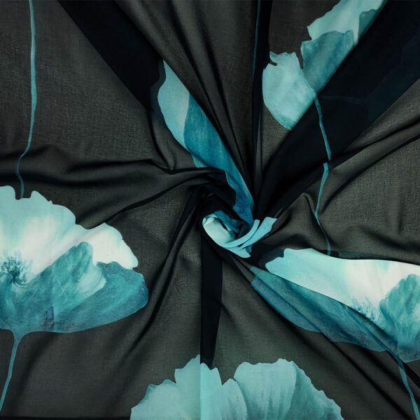 Tessuto Georgette a fantasia motivo floreale nero - verde petrolio