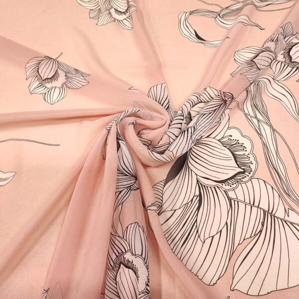 Tessuto Georgette a fantasia motivo floreale rosa - bianco - nero