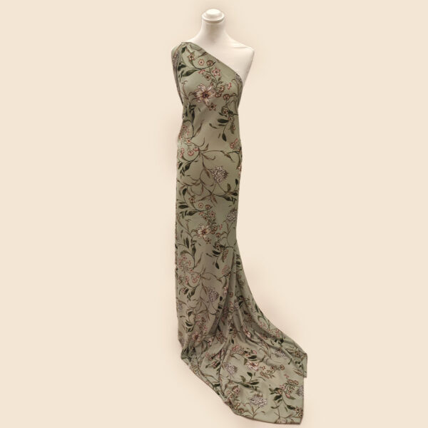 Tessuto Georgette a fantasia motivo floreale verde salvia - beige - verde