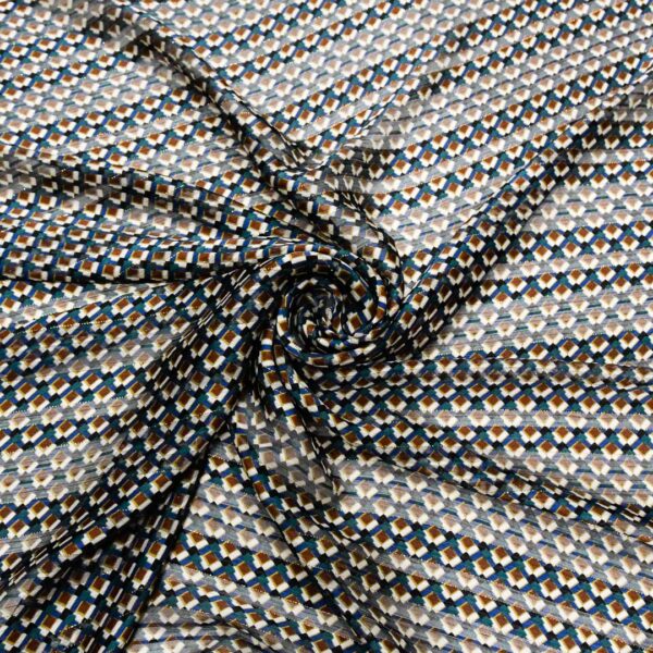Tessuto Georgette a fantasia motivo geometrico panna - nero - verde