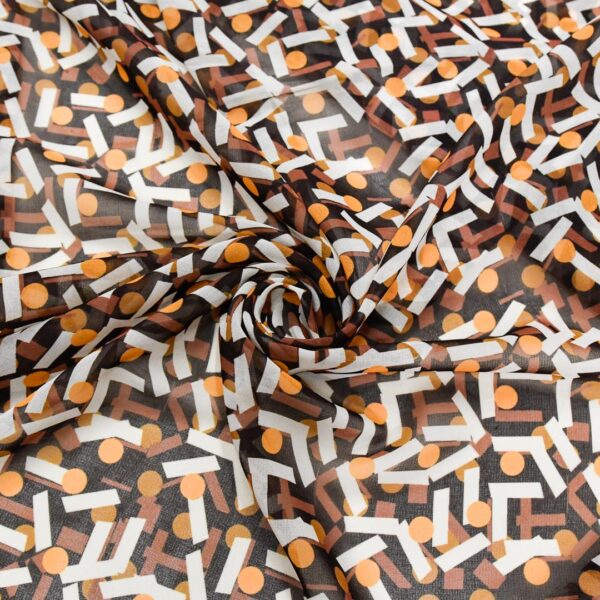 Tessuto Georgette a fantasia motivo geometrico marrone - ocra - beige