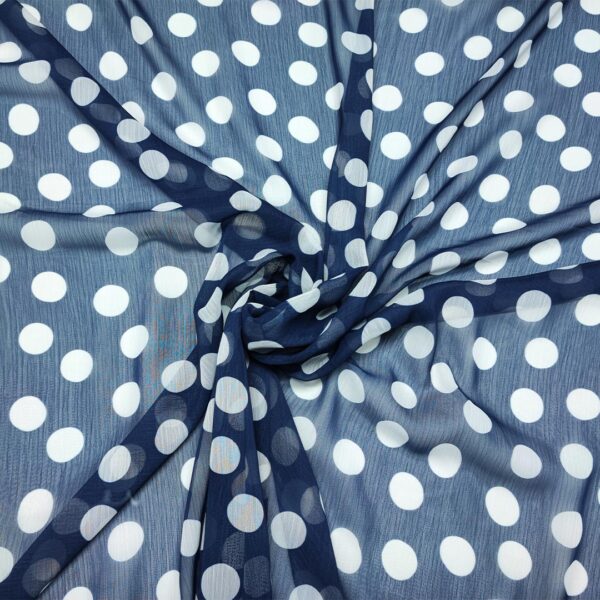 Tessuto Georgette a fantasia motivo pois blu - bianco
