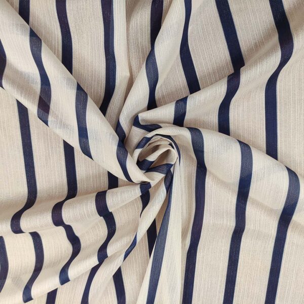Tessuto Georgette a fantasia motivo rigato avorio - blu