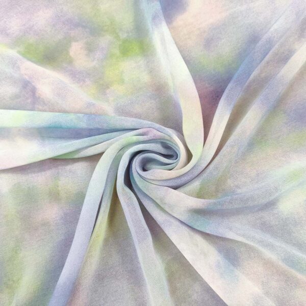 Tessuto Georgette a fantasia motivo astratto verdino - lilla - celeste