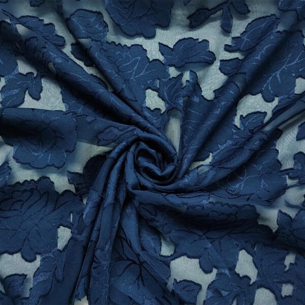 Tessuto Georgette devorè motivo floreale blu
