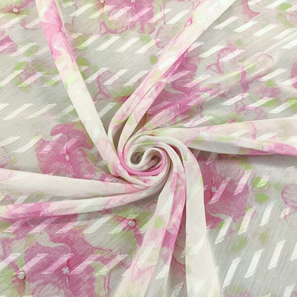 Tessuto Georgette devorè a fantasia motivo floreale fucsia - bianco - verde mela