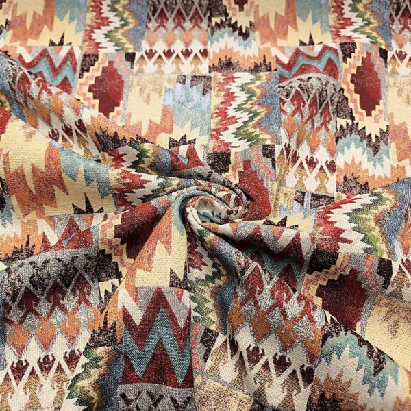 Tessuto per arredo Gobelin a fantasia motivo astratto beige - bordeaux - azzurro - verde