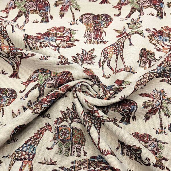 Tessuto per arredo Gobelin a fantasia motivo astratto beige - bordeaux - verde