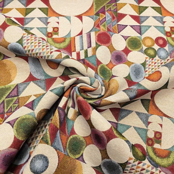 Tessuto per arredo Gobelin a fantasia motivo astratto beige - verde acido - prugna