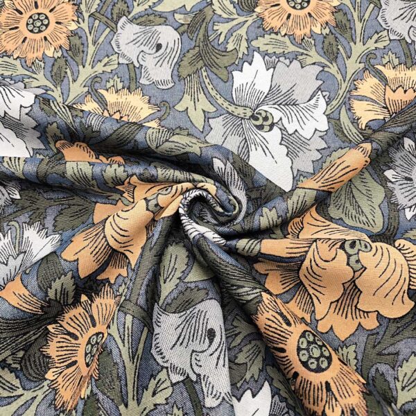 Tessuto per arredo Gobelin a fantasia motivo floreale beige - azzurro - carta da zucchero