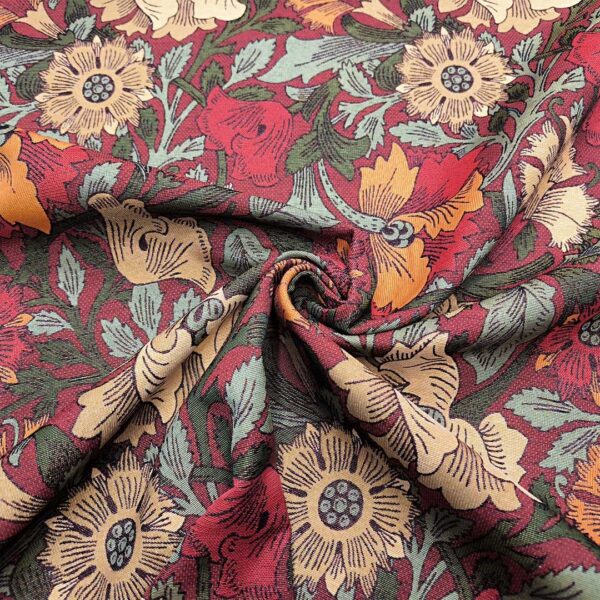 Tessuto per arredo Gobelin a fantasia motivo floreale beige - bordeaux - arancio- verde