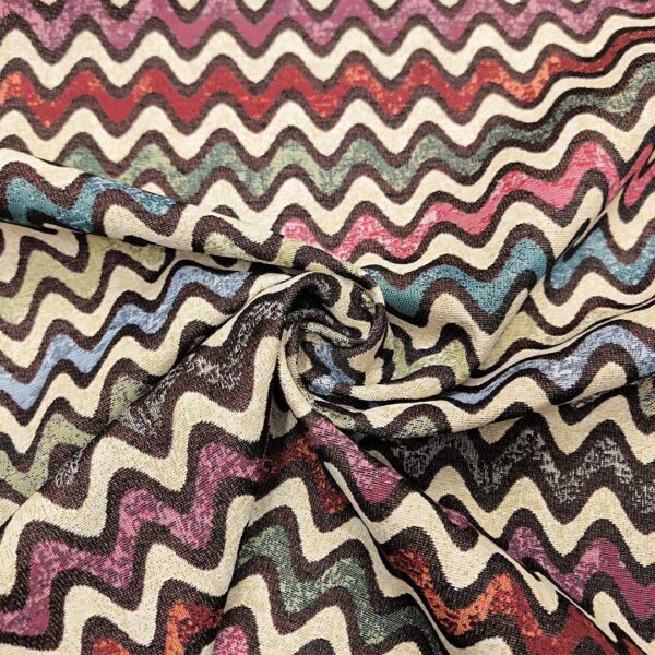 Tessuto per arredo Gobelin a fantasia motivo geometrico azzurro - magenta - beige