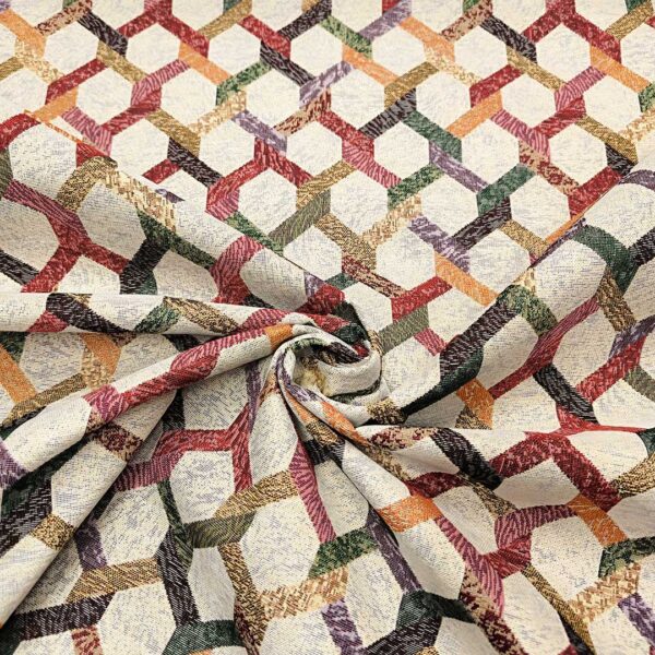 Tessuto per arredo Gobelin a fantasia motivo geometrico beige - ocra - bordeaux