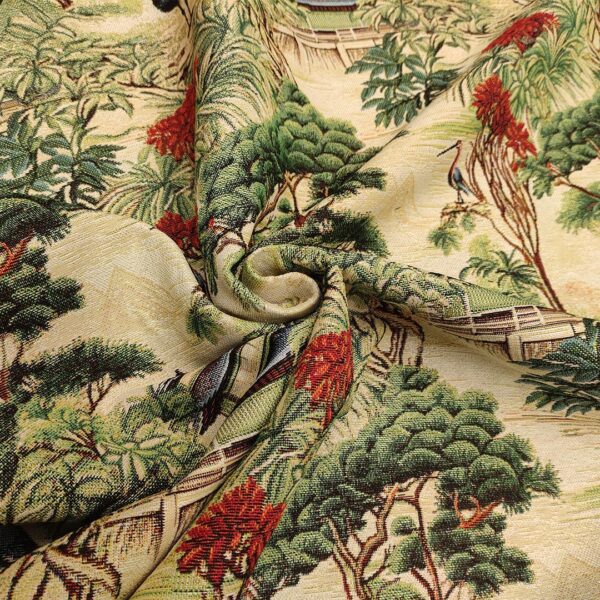 Tessuto per arredo Gobelin a fantasia motivo astratto verde - beige - carta da zucchero - rosso