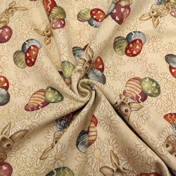 Tessuto per arredo Gobelin a fantasia motivo pasquale beige - tortora - verde - rosso