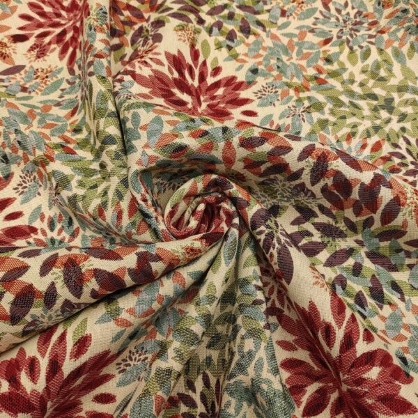Tessuto per arredo Gobelin a fantasia motivo floreale bordeaux - verde salvia - tiffany - beige