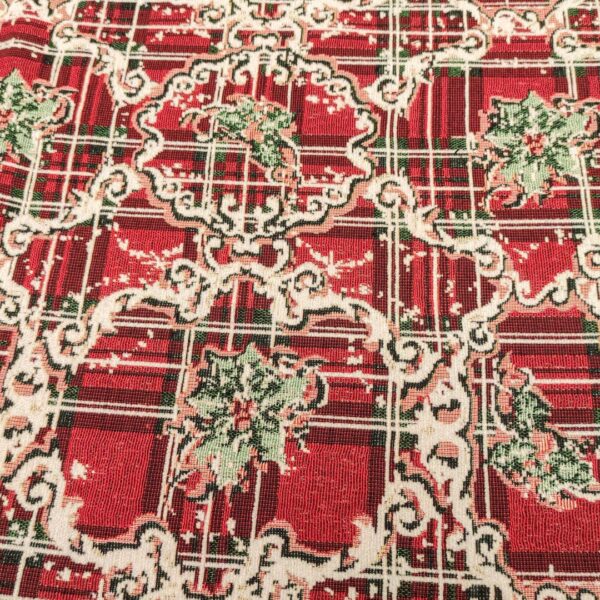 Tessuto per arredo Gobelin natalizio mano ciniglia lurex motivo tartan rosso - bordeaux - verde - bianco - argento