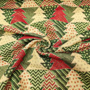 Tessuto per arredo Gobelin natalizio lurex motivo alberi di natale beige - oro - verde - rosso
