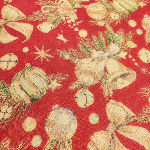 Tessuto per arredo Gobelin natalizio lurex motivo campane rosso - oro - beige - verde