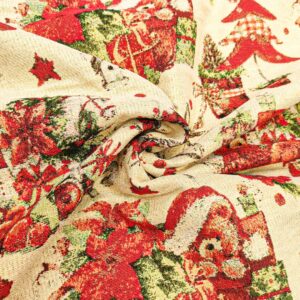 Tessuto per arredo Gobelin natalizio lurex motivo orsetto beige - oro - bordeaux - verde