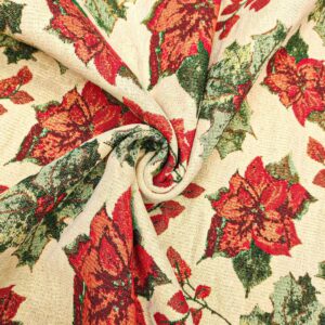 Tessuto per arredo Gobelin natalizio lurex motivo stella di natale beige - oro - bordeaux - verde