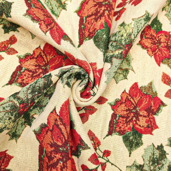 Tessuto per arredo Gobelin natalizio lurex motivo stella di natale beige - oro - bordeaux - verde