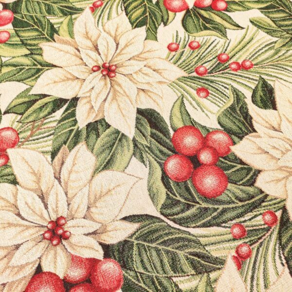 Tessuto per arredo Gobelin natalizio lurex motivo stella di natale beige - oro - rosso - verde