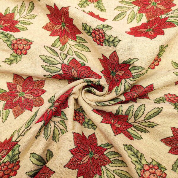 Tessuto per arredo Gobelin natalizio lurex motivo stella di natale oro - beige - verde - bordeaux