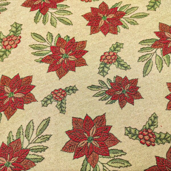 Tessuto per arredo Gobelin natalizio lurex motivo stella di natale oro - beige - verde - bordeaux