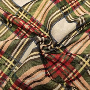 Tessuto per arredo Gobelin natalizio lurex motivo tartan panna - oro - rosso - verde