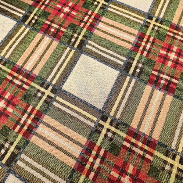 Tessuto per arredo Gobelin natalizio lurex motivo tartan panna - oro - rosso - verde