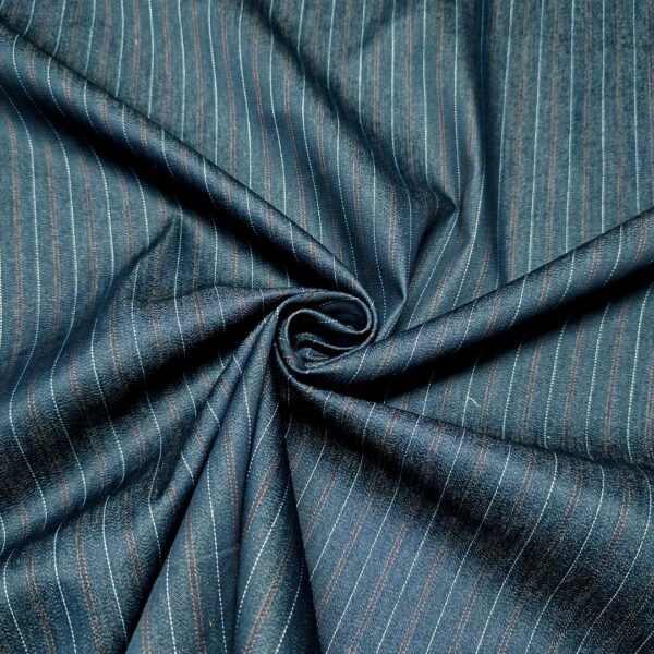 Tessuto Jeans a fantasia motivo gessato blu - marrone