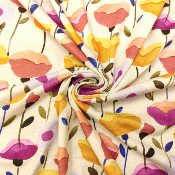 Tessuto Jersey di viscosa a fantasia motivo floreale panna - orchidea - giallo