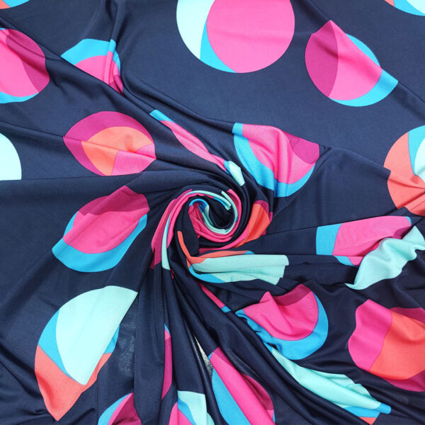 Tessuto Jersey a fantasia motivo pois blu - fucsia - acquamarina