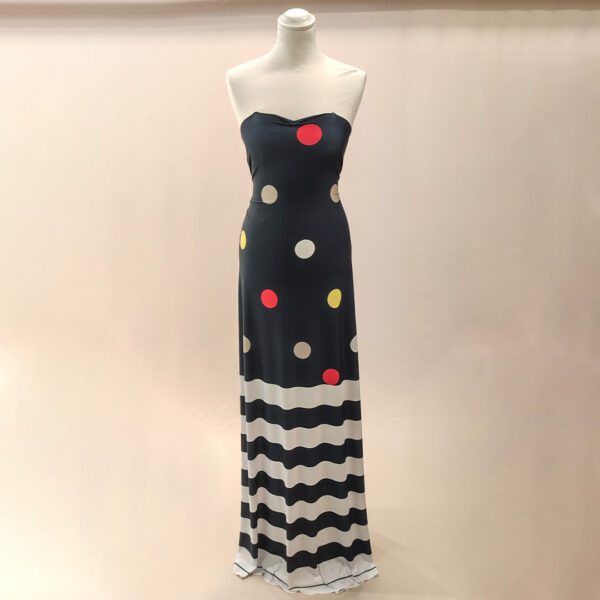 Tessuto Jersey a fantasia motivo astratto blu - bianco - tortora - rosso