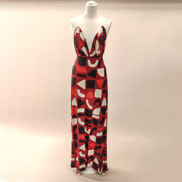 Tessuto Jersey a fantasia motivo astratto rosso - bordeaux - bianco