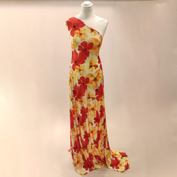 Tessuto Jersey a fantasia motivo floreale beige - rosso - giallo - arancione