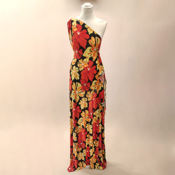 Tessuto Jersey a fantasia motivo floreale nero - giallo - arancione